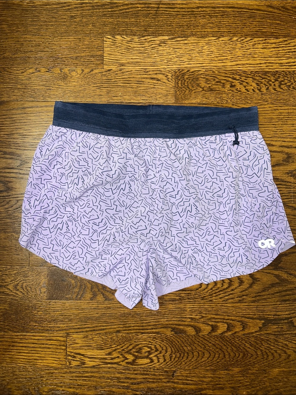 Outdoor Research Lavender Abstract-Print Athletic Shorts with Navy Waistband